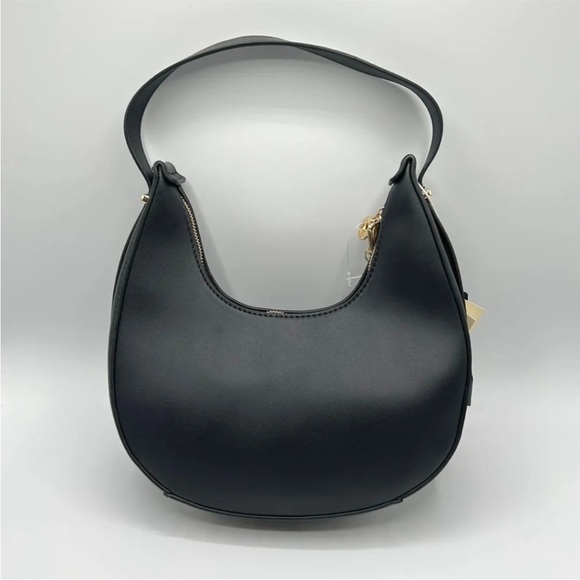 NWT Valentino Orlandi Black Gold Vegan Leather Crescent Shoulder Bag Wallet $189 - Picture 5 of 5